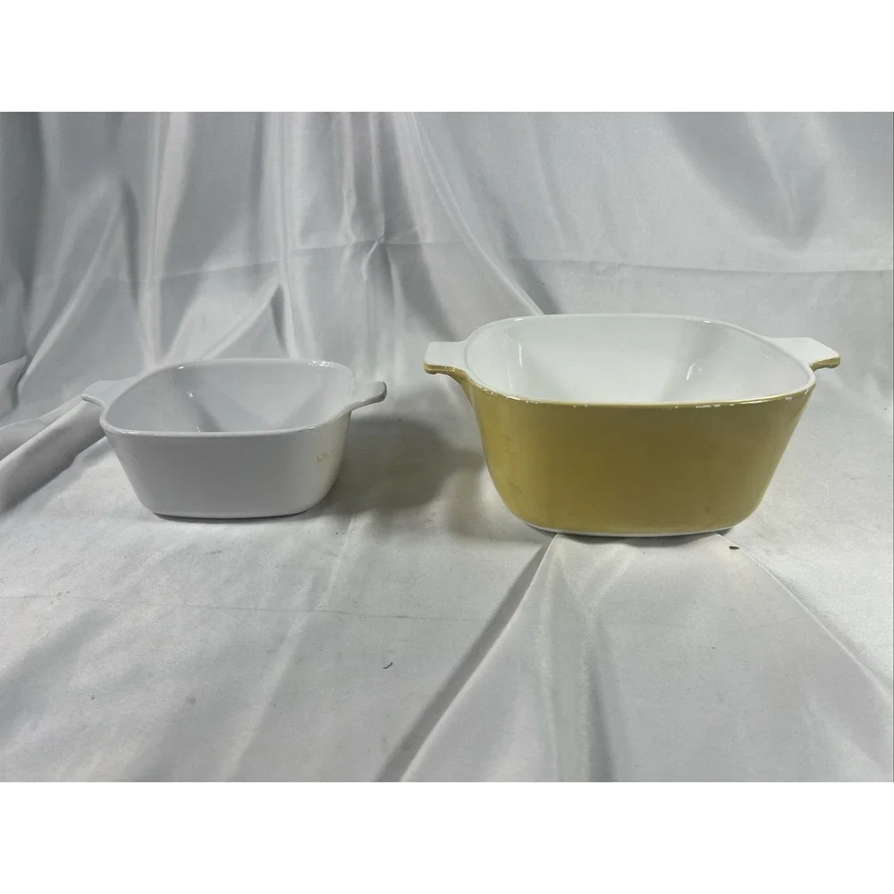 Corning Ware Harvest Gold Yellow & White Casserole No Lids Vintage